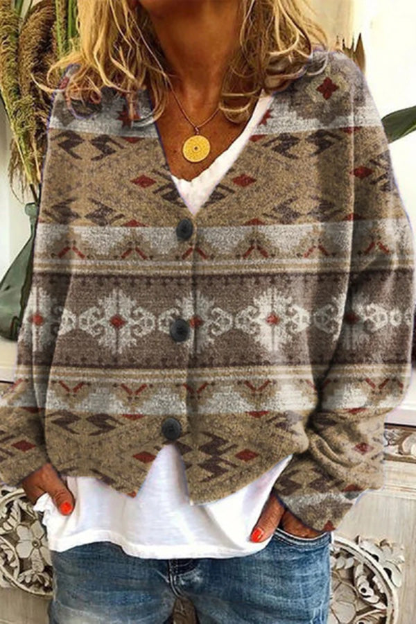 Fun and Long Sleeved Cardigan With Fun Printed Buttons