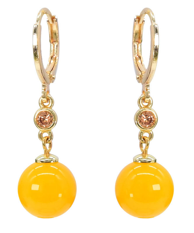 Yellow 14k Gold Crystal Chalcedony Drop Earrings