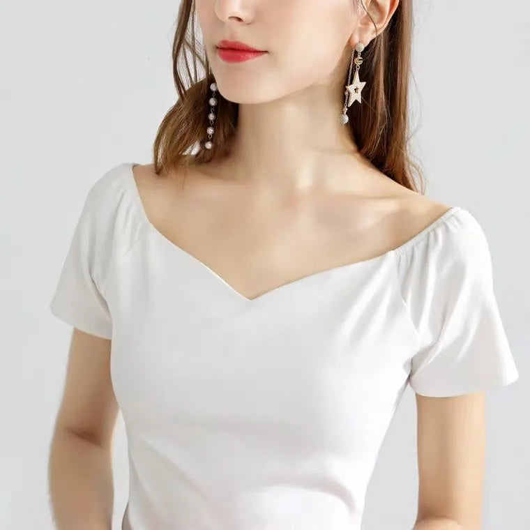Spring Summer Style Cotton Blouses Shirts Short Sleeve V-neck Loose Blouses Tops Df3492