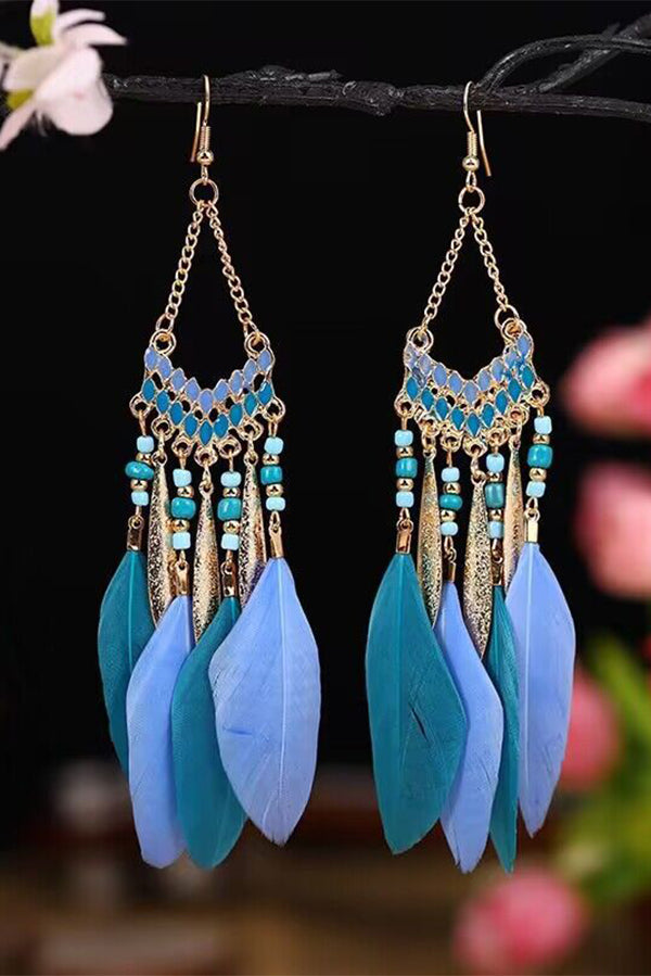 Chain Tassel Feather Earrings