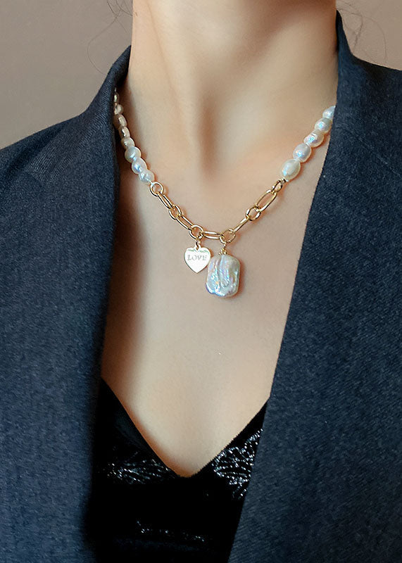 White Overgild Pearl Pendant Necklace