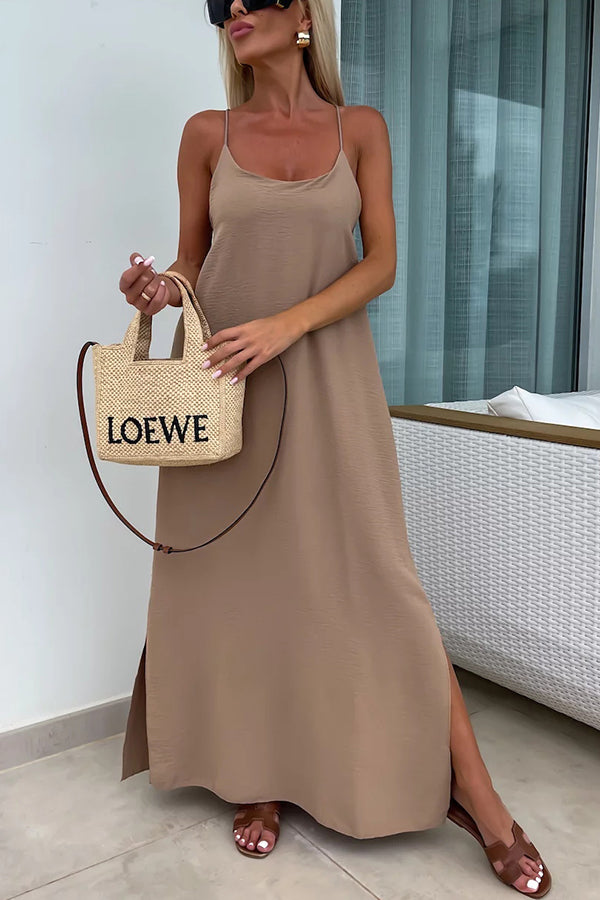 Color Resort Style Spaghetti Strap Backless Maxi Dress