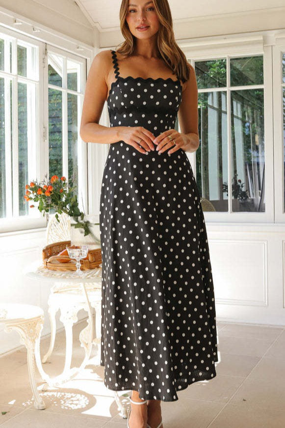 Polka Dot Lace Trim Cami Maxi Dress