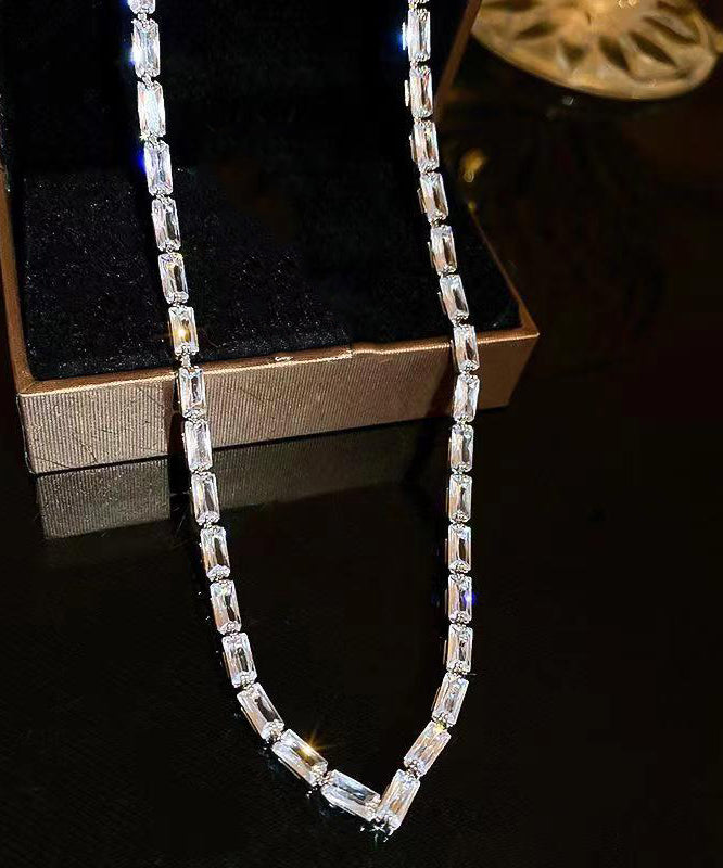 Silk Sterling Silver Zircon V Shaped Necklace