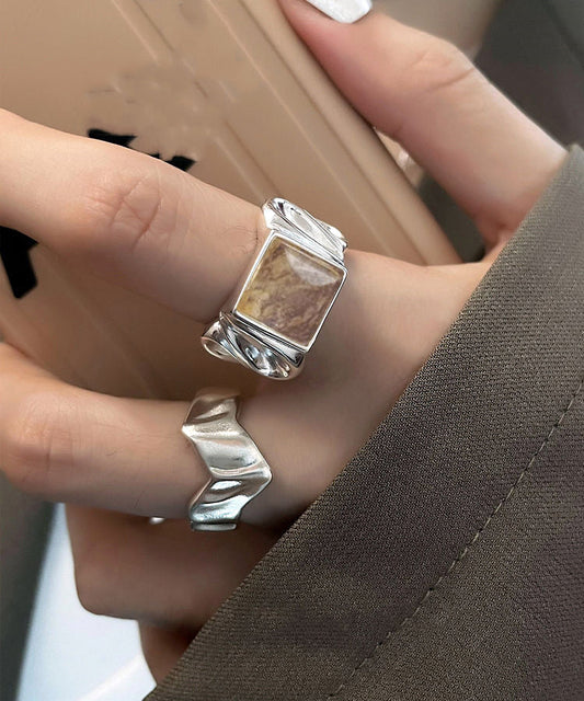 Diy Silk Sterling Silver Sugar Wrinkled Rings Two-piece Set