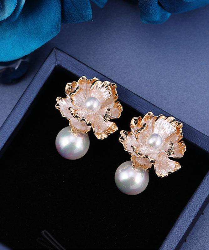 Boutique Gold Sterling Silver Overgild Pearl Stud Earrings