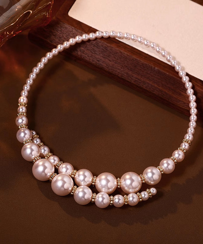 White Alloy Pearl Beading Collar Necklace