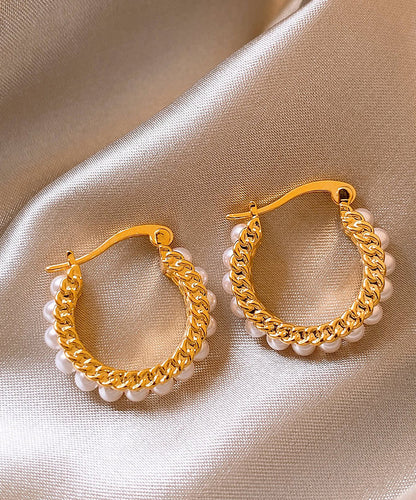 Gold Copper Overgild Pearl Hoop Earrings