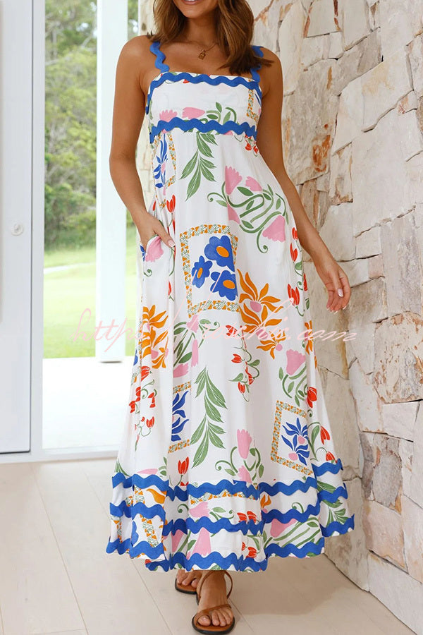 Vivi Fruit Print Wave Pocket Maxi Dress