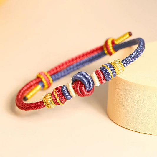 Buddha Stones Two-color Rope Handcrafted Eight Thread Peace Knot Luck Connection Bracelet
