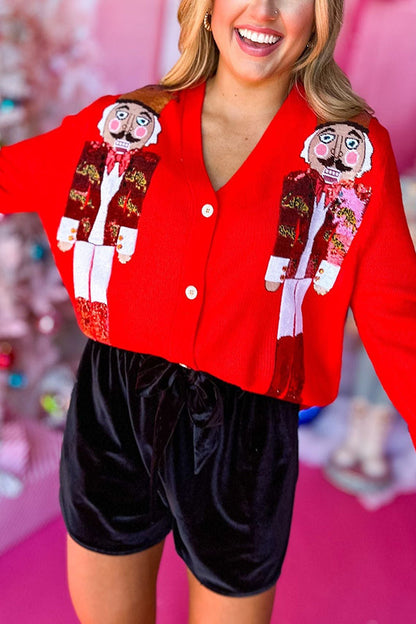 Christmas Nutcracker Sequined Knitted Cardigan