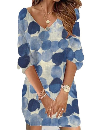 Original Printed Contrast Color Polka-dot Half Sleeves Mini Dress