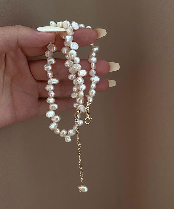 White Alloy Pearl Tassel Graduated Bead Necklace