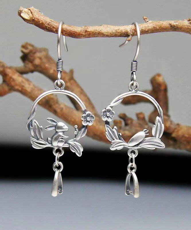 Handmade Little Rabbit Carrot Silver Drop Earrings