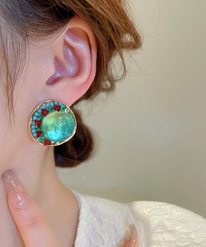 Rainbow Alloy Zircon Coloured Glaze Round Stud Earrings