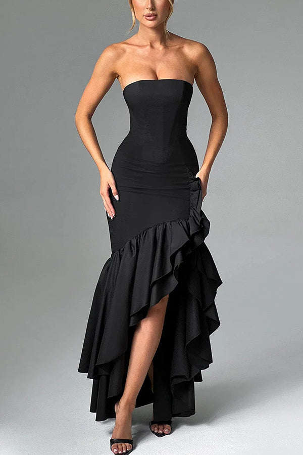 Off-shoulder Slim Fit Irregular Hem Maxi Dress