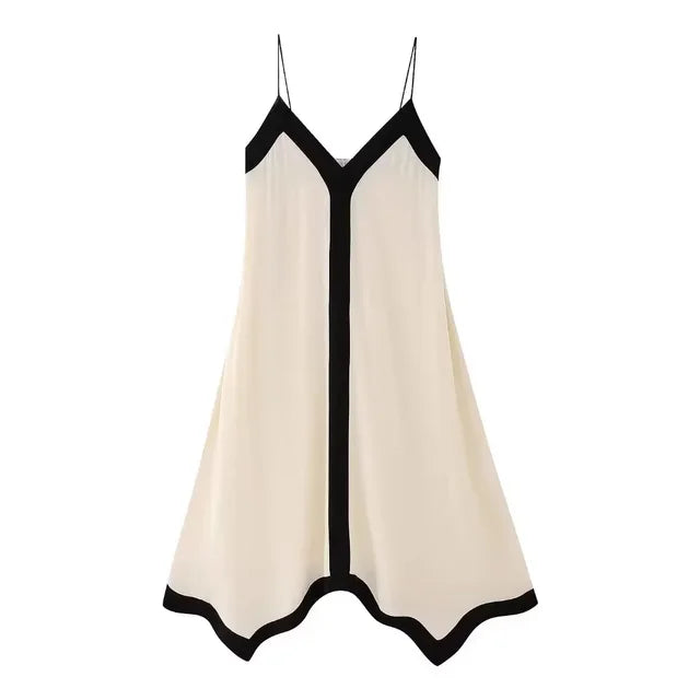 V Neck Backless Maxi Dresses for Color Block Slim Sundress Femme Street Party Temperament Dress Woman
