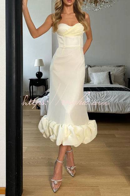 Dreamy and Romantic Ruched Bust Cloud Shape Hem Slip Midi Dress