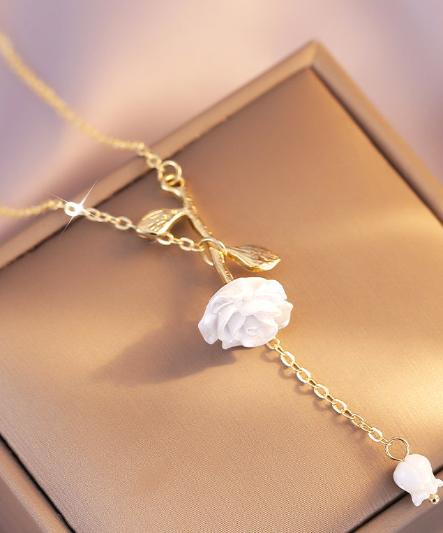 Diy White Copper Overgild Rose Tassel Pendant Necklace