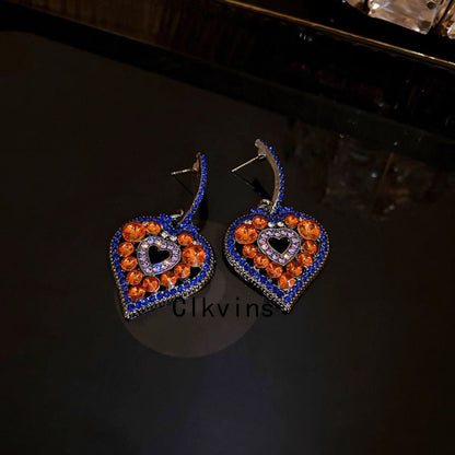 Colorblock Alloy Zircon Love Hollow Out Drop Earrings