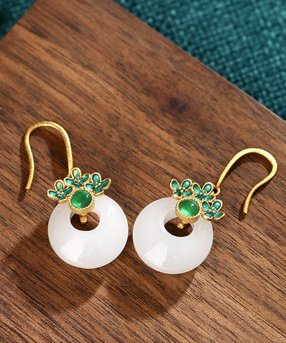 Green Overgild Inlaid Jade Safety Buckle Drop Earrings