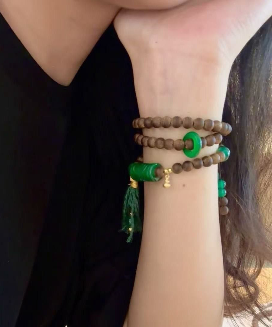 Green Beading Chalcedony Tassel Bead Necklace