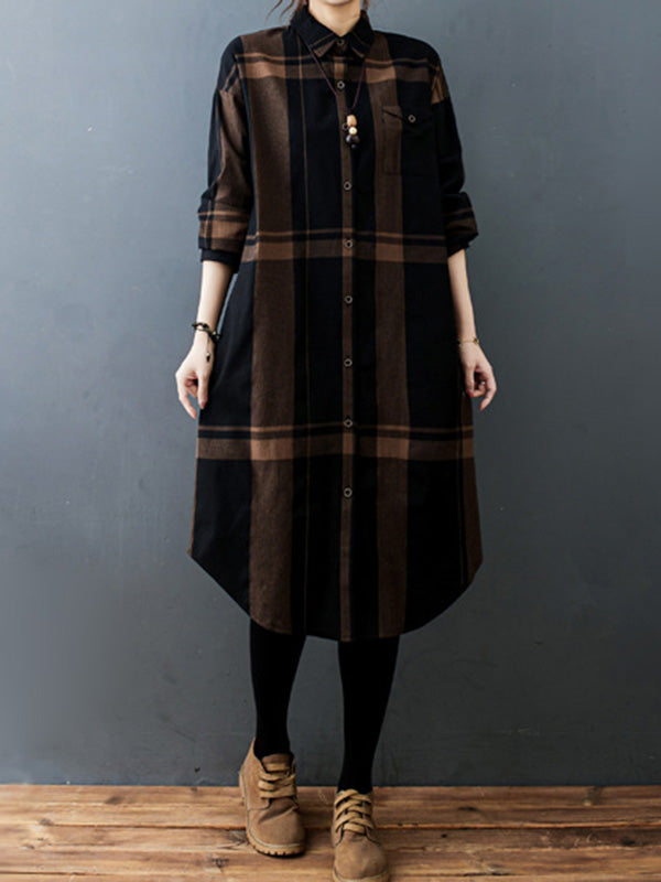 Long Sleeve Pleats Blouse Shirt Dress