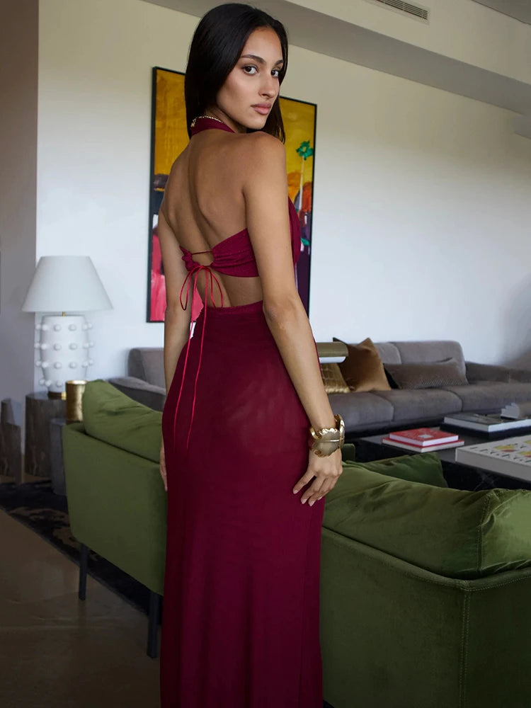 Backless Maxi Dress for Lace-up Sleeveless Bodycon Club Party Evening Long Dress New