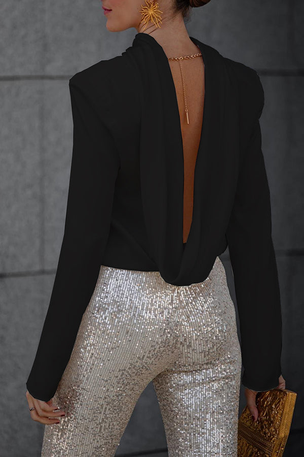 Secret of Elegance Satin Back Chain Cowl Neck Draped Blouse(shipped Within 24 Hours)