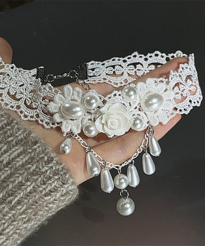 White Acrylic Alloy Lace Pearl Water Drop Pendant Necklace
