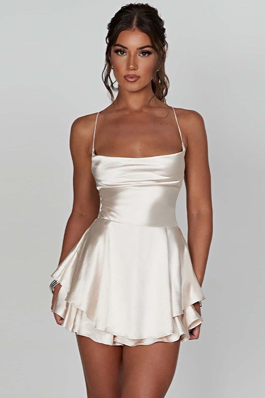 Cowl Neck Backless Tie Strap Mini Dress