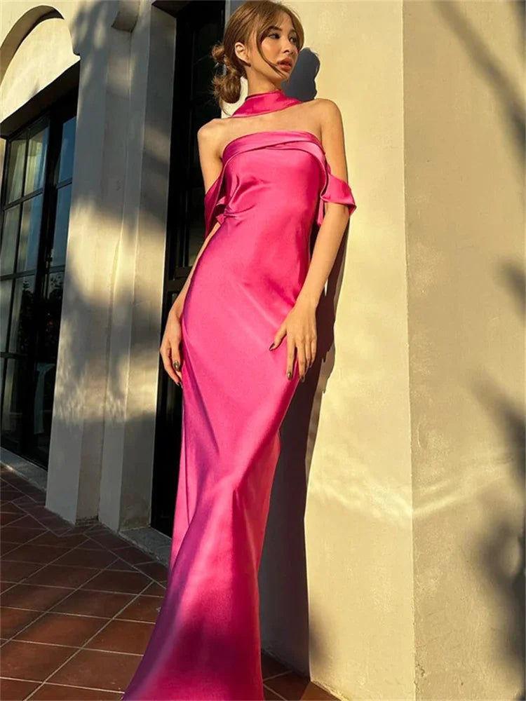 Backless ’s Maxi Dress Slim Off-shoulder Evening Partywear Dress Zipper Party Dress