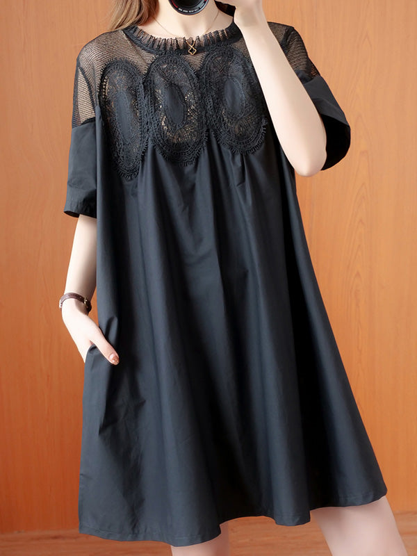 Original Lace Split-side Short Sleeve A-line Mini Dress