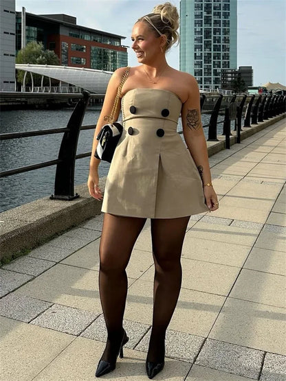 Bandeau Female Mini Dress Patchwork Slim Backless High Waist Off-shoulder Dress Bodycon Dress