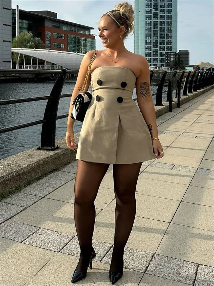 Bandeau Female Mini Dress Patchwork Slim Backless High Waist Off-shoulder Dress Bodycon Dress