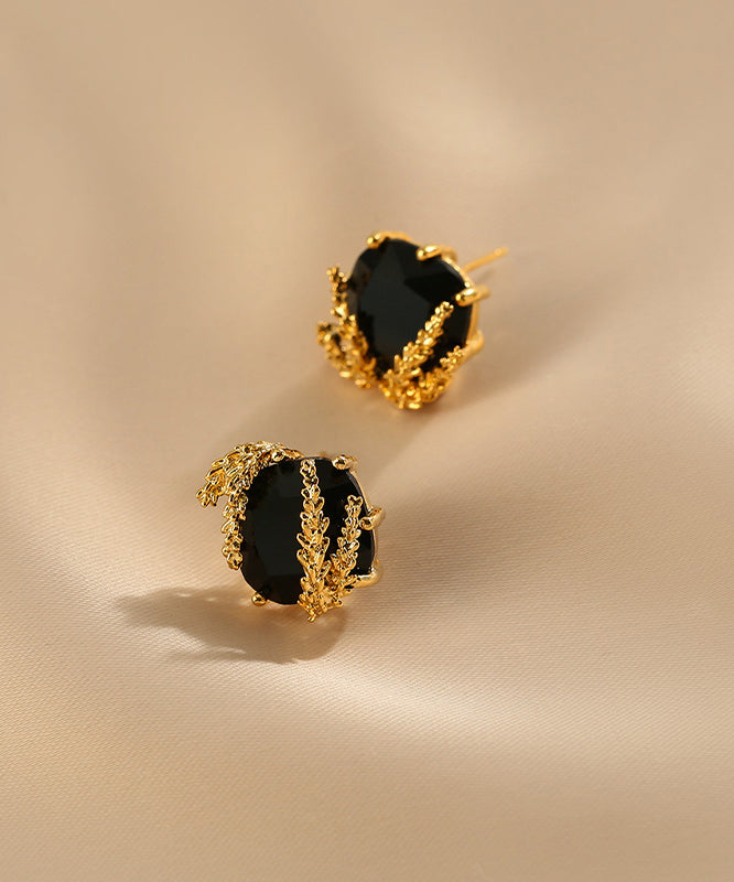 Black Sterling Silver Overgild Ear of Wheat Stud Earrings