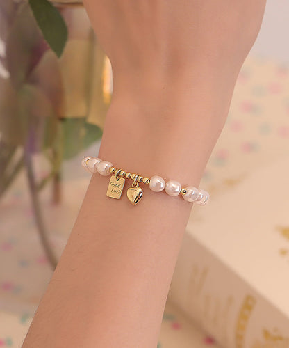Diy White Alloy Pearl Oil Drip Love Charm Bracelet