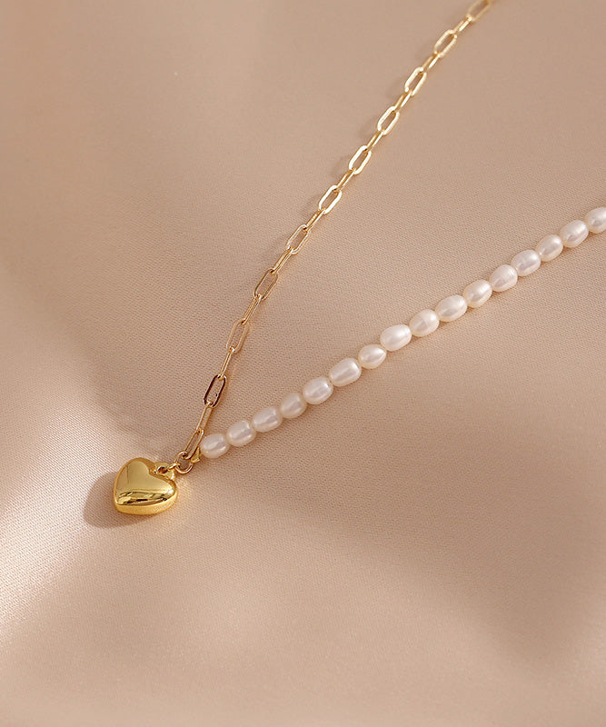Colorblock 14k Gold Asymmetrical Patchwork Pearl Love Pendant Necklace