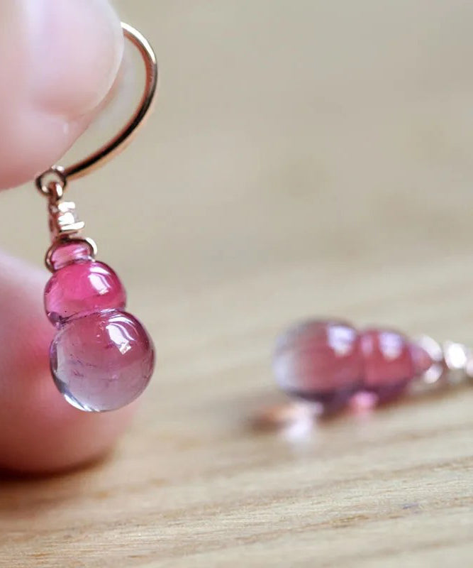 Purple Red Sterling Silver Overgild Crystal Gourd Drop Earrings