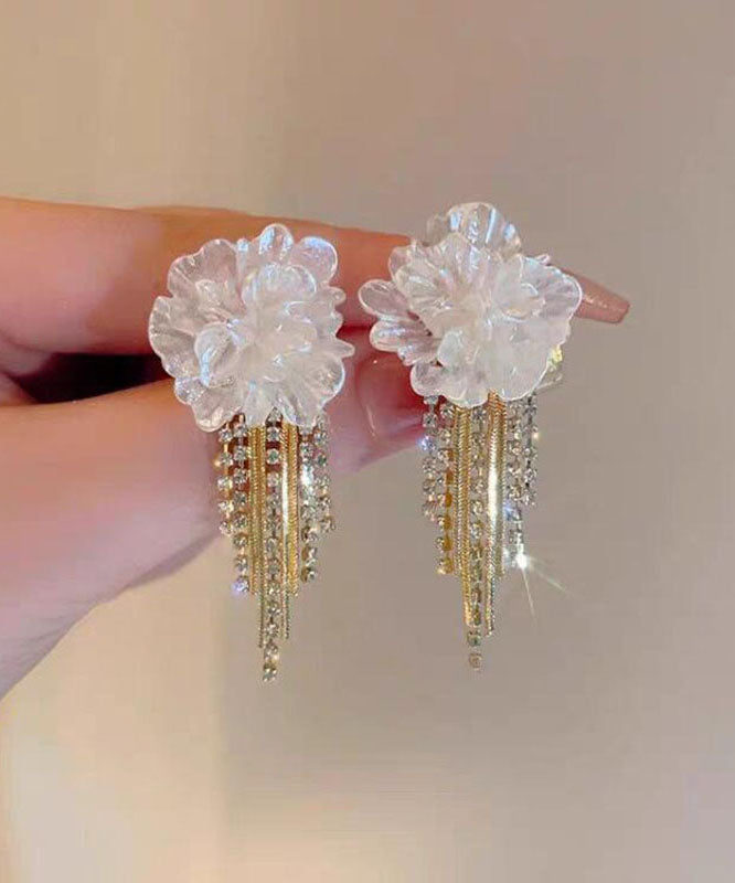 White Sterling Silver Overgild Tassel Drop Earrings