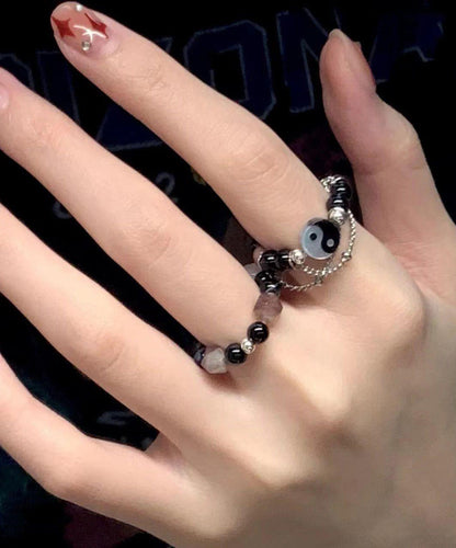 Colorblock Gem Stone Beading Rings Two Piece Set