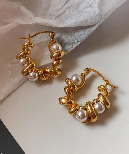 Art Gold Copper Overgild Pearl Hoop Earrings