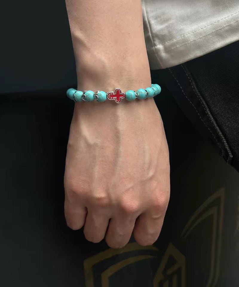Fine Green Turquoise Cross Alloy Bracelet