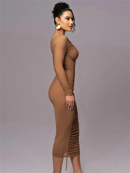 White Mesh Off-shoulder Maxi Dress Female Long Sleeve Patchwork Contrast Summer Backless Party Long Dress