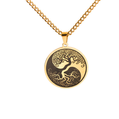 Buddha Stones the Tree of Life Titanium Steel Connection Necklace Pendant
