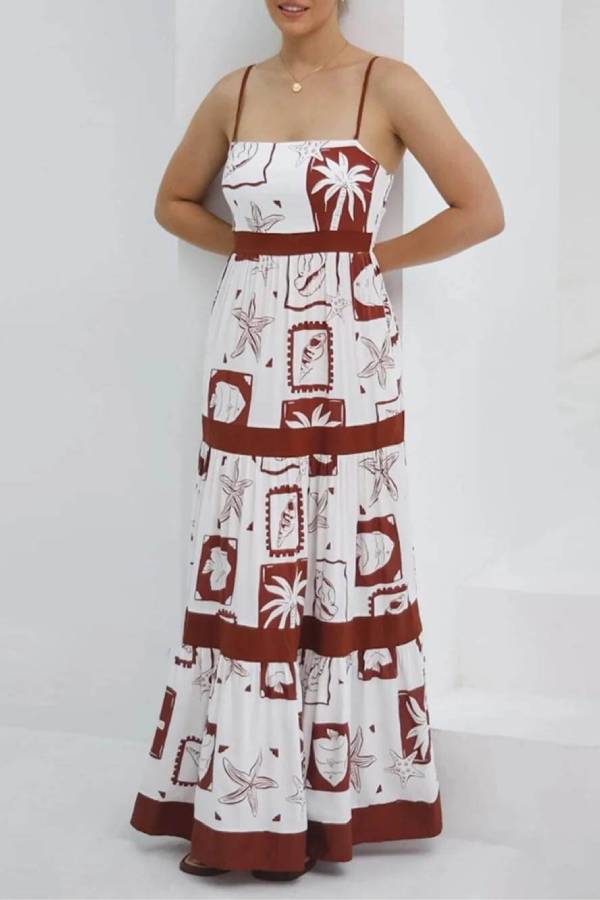Ruffled With Print Maxi Dress