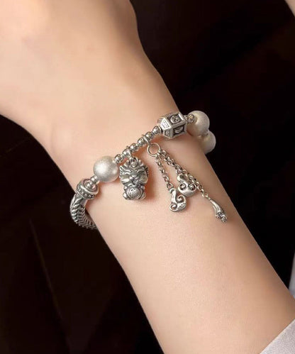 Silk Sterling Silver Agate Tassel Charm Bracelet