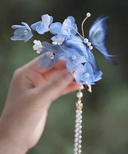 Chinese Style Blue Alloy Silk Pealr Tassel Hairpin
