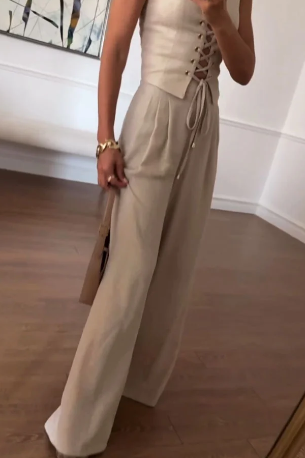 Commuter All-match String Top \u0026 Pants Two-piece Set