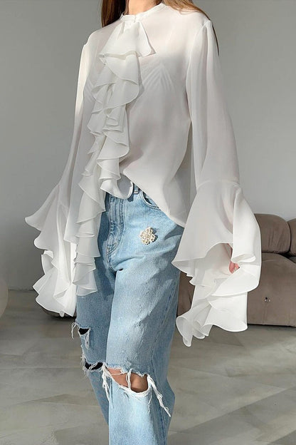 Ruffle Trim Button Blouse